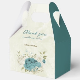 blue white flowers greenery wedding favour box