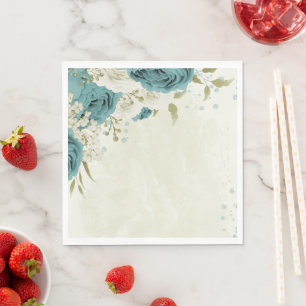 blue white flowers greenery wedding napkin