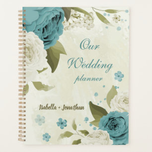 blue white flowers greenery wedding planner