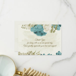 blue white flowers greenery wedding thank you card