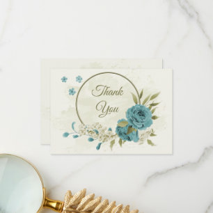 blue white flowers greenery wedding thank you card