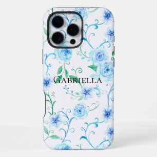 Blue White Flowers iPhone 16 Pro Max Case