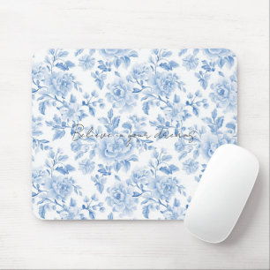 Blue White Flowers Mouse Mat