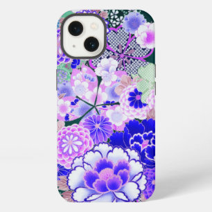 BLUE WHITE FLOWERS Peony,Roses Japanese Floral Cas iPhone 13 Case