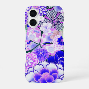 BLUE WHITE FLOWERS Peony,Roses Japanese Floral iPhone 16 Case
