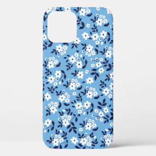 Blue, White Flowers: Vintage iPhone 12 Case