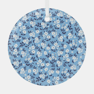 Blue, White Flowers: Vintage Glass Tree Decoration
