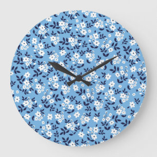 Blue, White Flowers: Vintage Large Clock