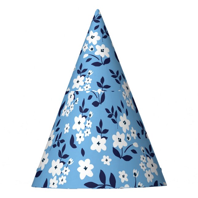Blue, White Flowers: Vintage Party Hat (Front)