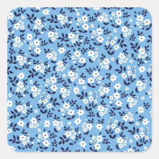 Blue, White Flowers: Vintage Square Sticker