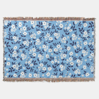 Blue, White Flowers: Vintage Throw Blanket