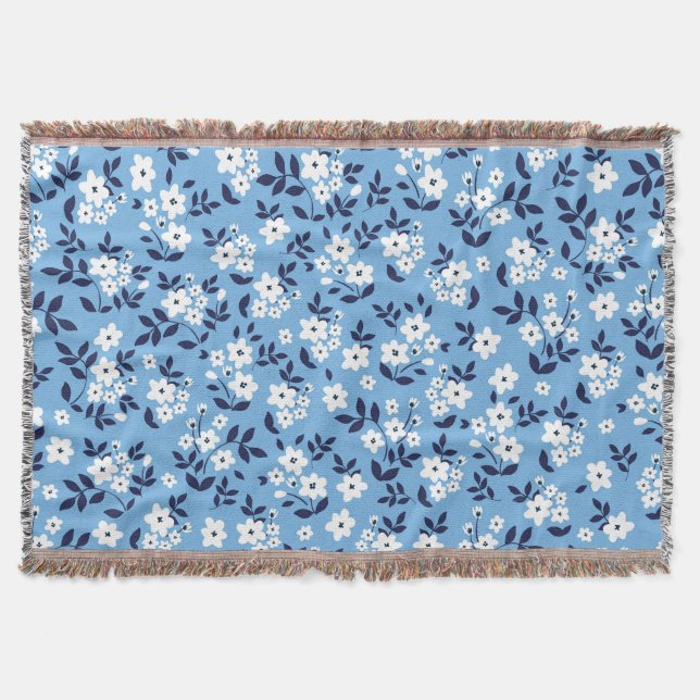 Blue, White Flowers: Vintage Throw Blanket (Front)