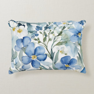 Blue White Flowers Watercolor Chic Decorative Cushion