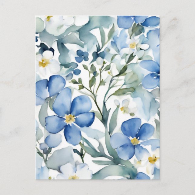 Blue White Flowers Watercolor Chic Postcard (Front)