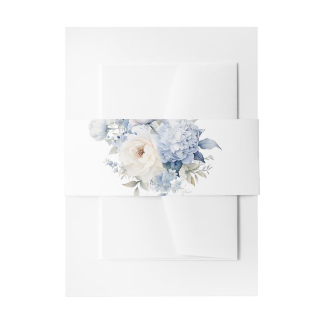 Blue & White Flowers Wedding Invitation Belly Band (Front Example)