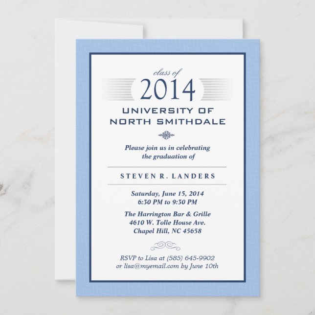 Blue & White Formal Graduation Party Invite (Front)