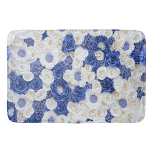Blue White Fowers Elegant Girly Bath Mat
