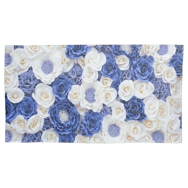 Blue White Fowers Elegant Girly Pillowcase (Front)