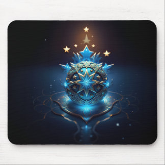 Blue White Fractal Design With Stars Mouse Mat
