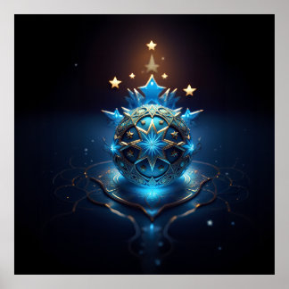 Blue White Fractal Design With Stars Poster