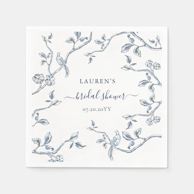 Blue & white French toile Bridal Shower Napkin (Front)