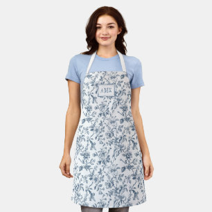 Blue White French Toile Monogram Apron