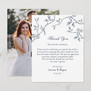 Blue & white French Toile Wedding flat Thank You Card