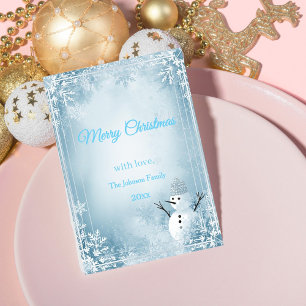 Blue & White Frosty Elegant Christmas  Holiday Card