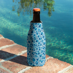 Blue & White Frosty Fantasy Abstract Ice Mosaic Bottle Cooler