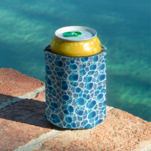 Blue & White Frosty Fantasy Abstract Ice Mosaic Can Cooler