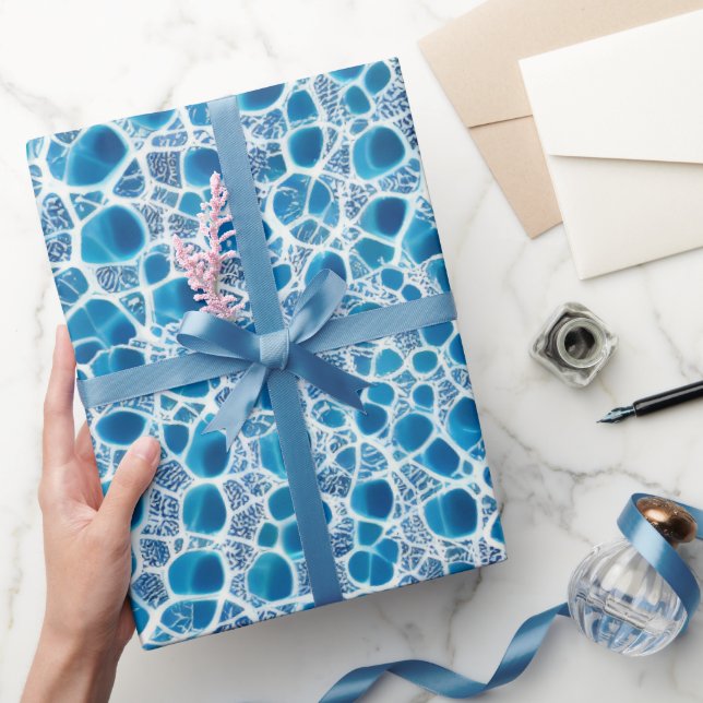 Blue & White Frosty Fantasy Abstract Ice Mosaic Wrapping Paper (Gifting)