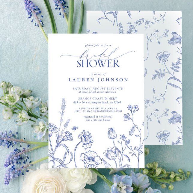 Blue & White Garden Flowers Bridal Shower  Invitation (Creator Uploaded)