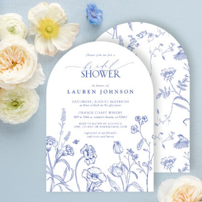 Blue & White Garden Flowers Bridal Shower  Invitation (Creator Uploaded)
