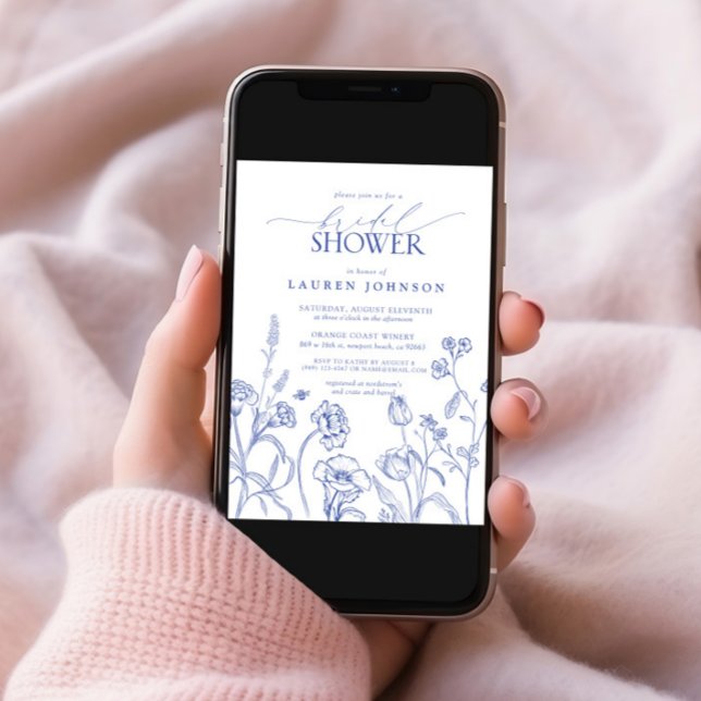 Blue & White Garden Flowers Bridal Shower  Invitation (Creator Uploaded)
