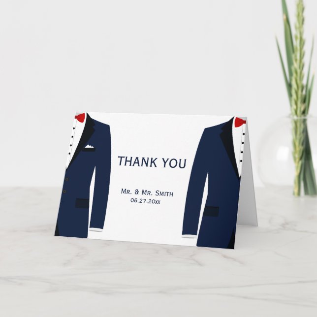 Blue White Gay Wedding Thank You Greeting Cards (Front)