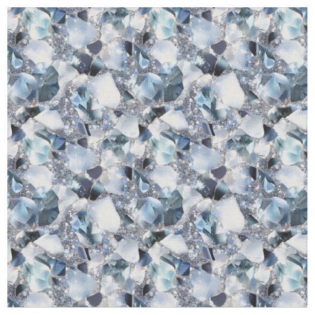Blue & White Gemstones  Fabric (Close Up)