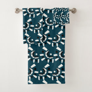 Blue White Geometric Abstract Modern Pattern Bath Towel Set