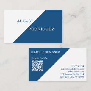 Blue White Geometric Custom QR Code Business Card