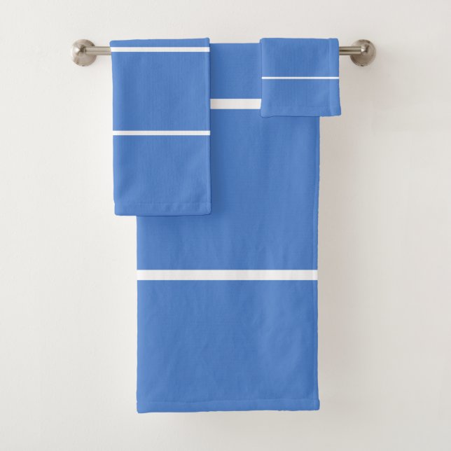 Blue White Geometric Lines Bath Towel Set (Insitu)