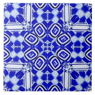 Blue white geometric mosaic  tile