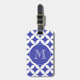 Blue White Geometric Pattern Custom Monogram Luggage Tag