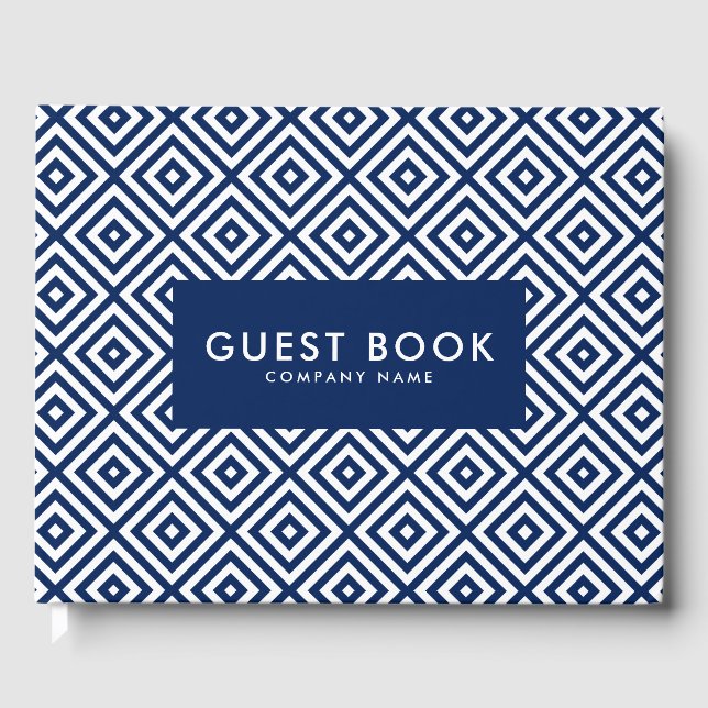 Blue & White Geometric Pattern Guest Book (Front)