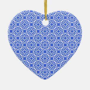 Blue White Geometric Seamless Pattern Ceramic Tree Decoration