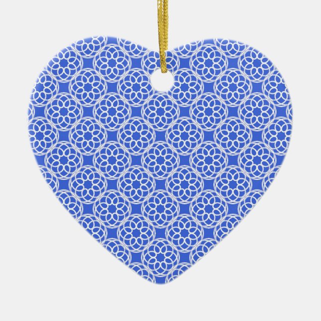 Blue White Geometric Seamless Pattern Ceramic Tree Decoration (Front)