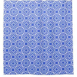 Blue White Geometric Seamless Pattern Shower Curtain