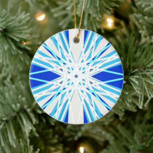 Blue White Geometric Snowflake Tree Festive Gift Ceramic Tree Decoration