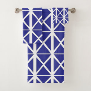 Blue White Geometric Triangle Pattern Bath Towel Set