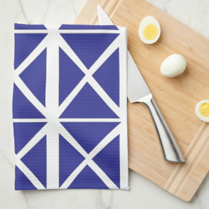 Blue White Geometric Triangle Pattern     Tea Towel