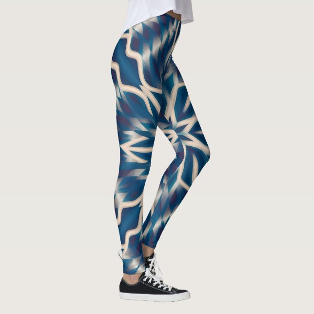 Blue White geometric Watercolor  Leggings (Right)