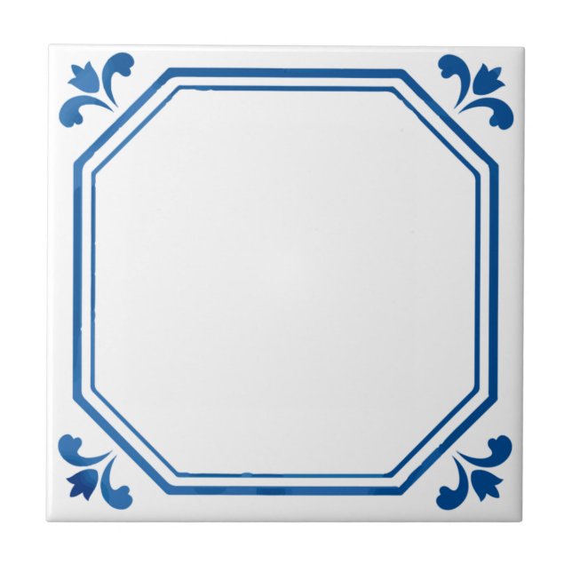 Blue & White Geometry & Flowers Tile (Front)
